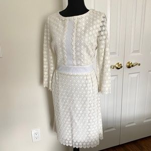 DVF White Lace Eyelet Dress with Mesh Panel
